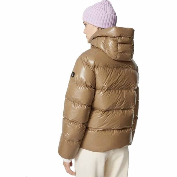NEW $1100 Bogner Evelia Down Puffer Jacket! 8 10 12 14 Tan Luxury Lacquered Look - Picture 2 of 6